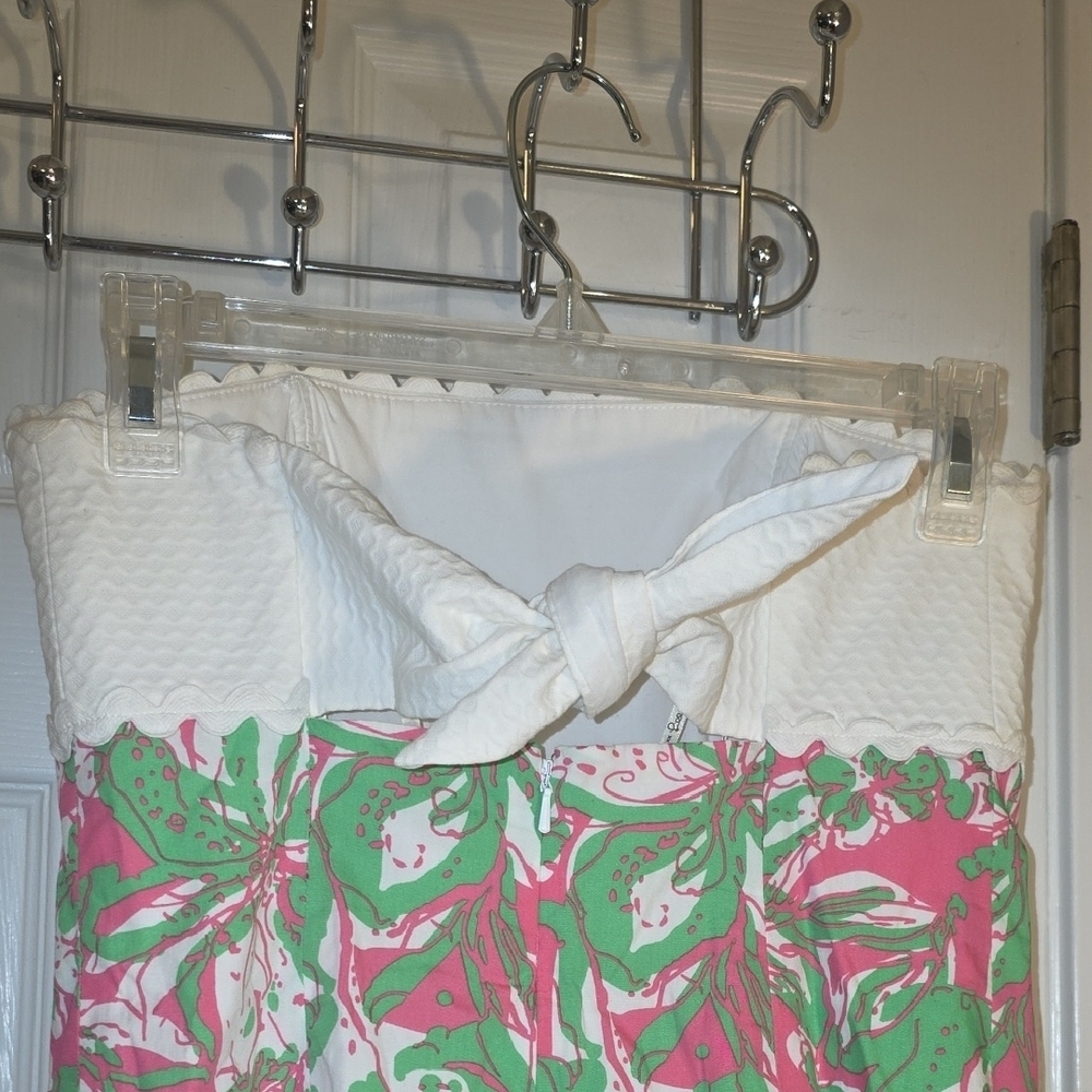 Lilly Pulitzer Cotton  White Strapless Dress with Pink & Green Floral Print 2 - Picture 8 of 16